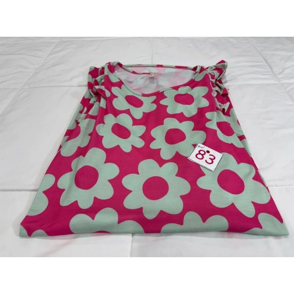 Ladies Medium Mint & Pink Floral Dress with Flutter Sleeves - Picture 8 of 8